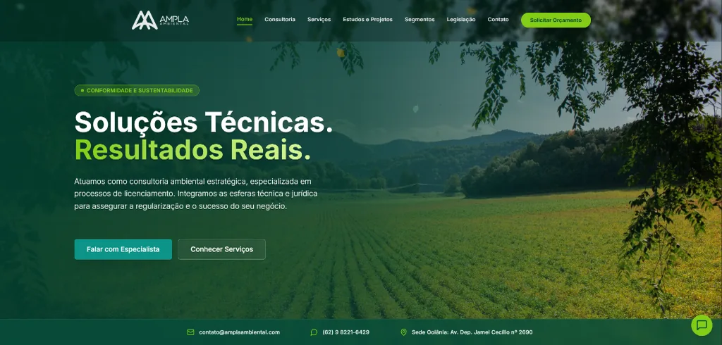Ampla Ambiental — Site institucional corporativo desenvolvido pela Odisseia Design